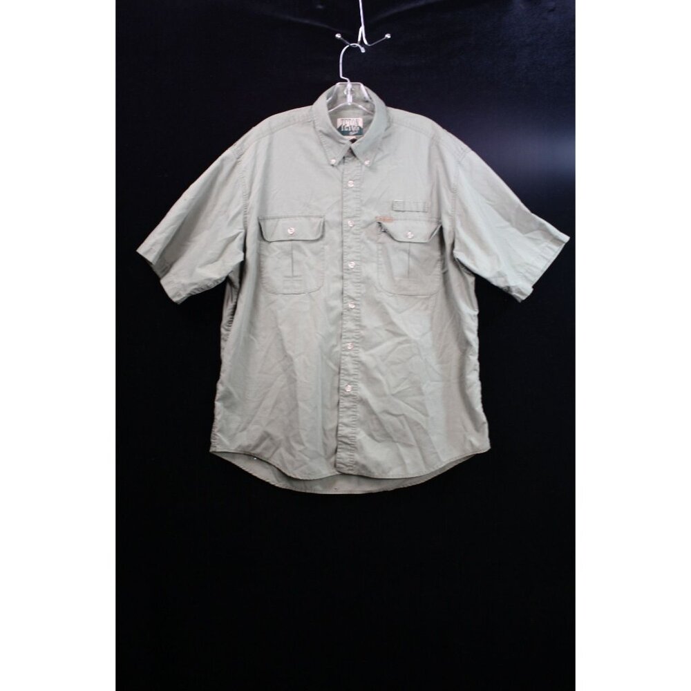 Teton By Woolrich Men's Short Sleeve Button-Up Shirt Large Pocketed Green